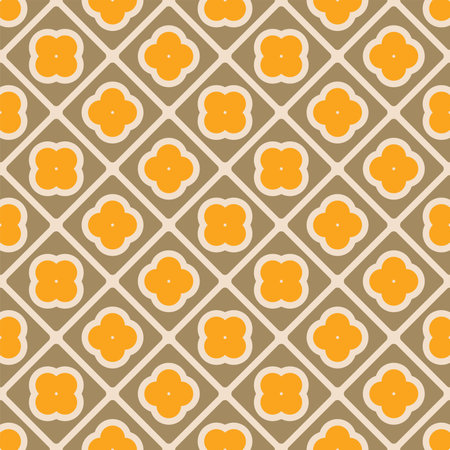 Colorful Floral Vector Seamless Pattern. Retro 70s Style Nostalgic Fashion Textile Bold Background. Summer Resort Print. Daisies. Flower Powerのイラスト素材