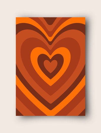 Vector retro greeting card for Valentines Day. Vintage postcard with groovy love heart shape