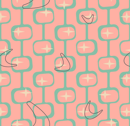 Mid century vector modern 1950s style vintage retro atomic seamless pattern. Fifties style background textureのイラスト素材