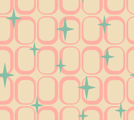 Retro Vector Abstract Atomic Era Seamless Pattern. 1950s 1960s 1970s modern abstract texture. Mid Century Styleのイラスト素材