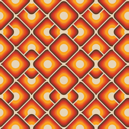 Abstract seamless geometric vintage wallpaper in 70s retro style, vector trendy illustrationのイラスト素材