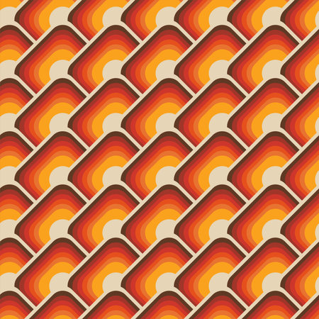 Abstract seamless geometric vintage wallpaper in 70s retro style, vector trendy illustrationのイラスト素材