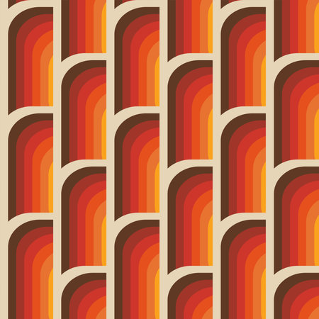 Abstract seamless geometric vintage wallpaper in 70s retro style, vector trendy illustrationのイラスト素材