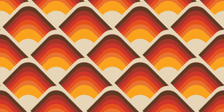 Abstract seamless geometric vintage wallpaper in 70s retro style, vector trendy illustrationのイラスト素材