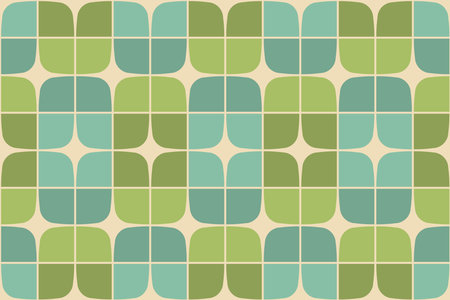 Retro seamless pattern design - green and blue toned nostalgic repeat background for textile, wallpaper, and wrapping paperのイラスト素材