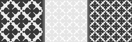 Set of 3 decorative monochrome tile pattern designs. Vector illustrations.のイラスト素材