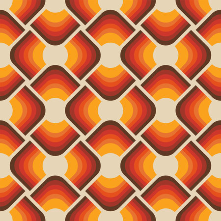 Seamless geometric vintage retro pattern in 1970s style. Colorful groovy wallpaper, vector illustrationのイラスト素材