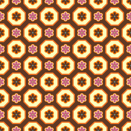 70s Retro Seamless Pattern in Orange, Brown, Pink and Beige. 60s and 70s Retro style and Aesthetic.のイラスト素材