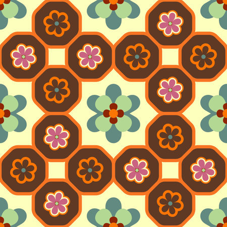 Colorful Large Scale Floral Vector Seamless Pattern. Retro 70s Style Nostalgic Fashion Textile Bold Background. Summer Resort Print. Daisies. Flower Powerのイラスト素材