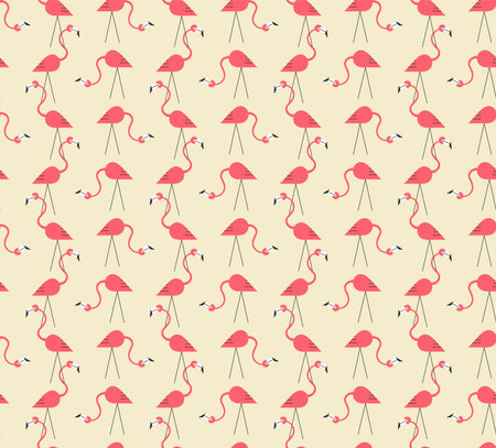 1950s Mid Century Modern Atomic Era Flamingos Cosmic Starbursts seamless pattern. Retro fifties vector backgroundのイラスト素材