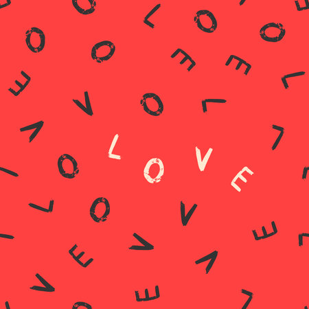 Simple and cute love seamless pattern, romantic hand written lettering backgroundのイラスト素材