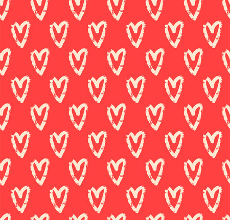 Red love heart seamless pattern illustration. Cute romantic pink hearts background print. Valentines day holiday backdrop texture, romantic wedding design.のイラスト素材