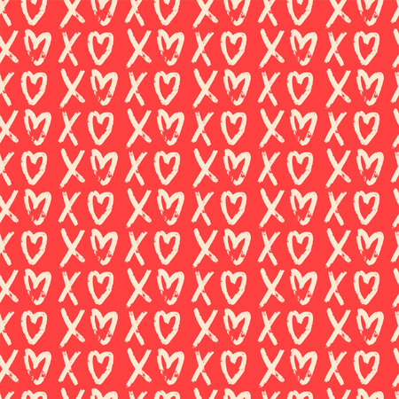 Cute xoxo type seamless vector hand drawn pattern. Hearts background for valentines day and weddingsのイラスト素材