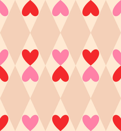 Red love heart seamless pattern illustration. Cute romantic pink hearts background print. Valentines day holiday backdrop texture, romantic wedding design.のイラスト素材