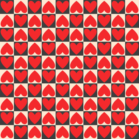Red love heart seamless pattern illustration. Cute romantic pink hearts background print. Valentines day holiday backdrop texture, romantic wedding design.のイラスト素材
