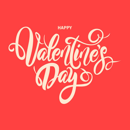 Happy Valentines Day typography poster with handwritten calligraphy text on colorful background. Vector hand drawn Illustration in retro cartoon styleのイラスト素材