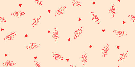 Love you Je T'aime vector seamless pattern, romantic hand written Valentine's Day lettering backgroundのイラスト素材