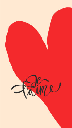 Hand drawn heart with Hand written phrase I love you - Je T'aime. Vector Valentine's day card.のイラスト素材