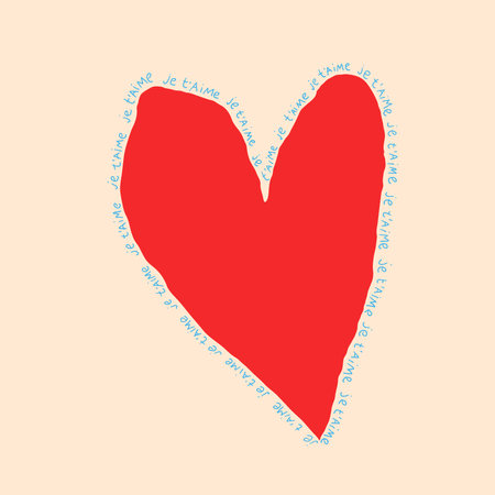 Hand drawn heart with Hand written phrase I love you - Je T'aime. Vector Valentine's day card.のイラスト素材