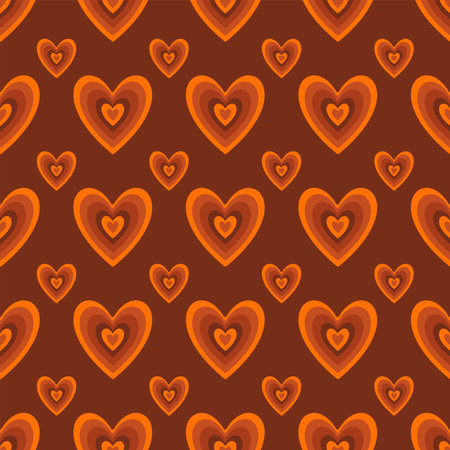 Groovy Hearts Seamless Pattern. Psychedelic Distorted Vector Background in 1970s-1980s Hippie Retro Style for Print on Textile, Wrapping Paper, Web Design and Social Media. Pink and Purple Colors.のイラスト素材
