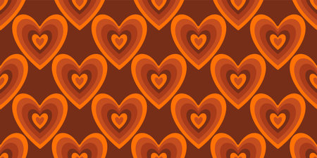 Groovy Hearts Seamless Pattern. Psychedelic Distorted Vector Background in 1970s-1980s Hippie Retro...