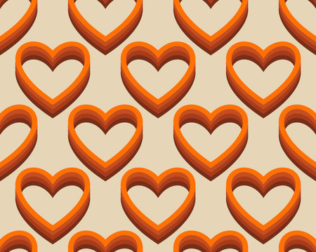 Groovy Hearts Seamless Pattern. Psychedelic Distorted Vector Background in 1970s-1980s Hippie Retro Style for Print on Textile, Wrapping Paper, Web Design and Social Media. Pink and Purple Colors.のイラスト素材