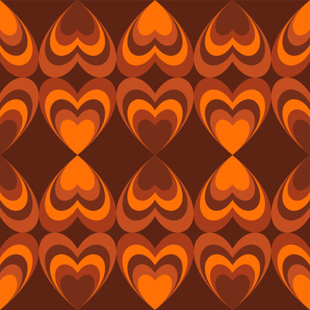 Groovy Hearts Seamless Pattern. Psychedelic Distorted Vector Background in 1970s-1980s Hippie Retro Style for Print on Textile, Wrapping Paper, Web Design and Social Media. Pink and Purple Colors.のイラスト素材