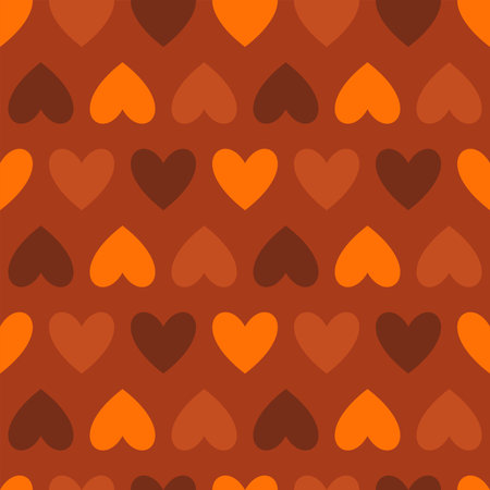 Groovy Hearts Seamless Pattern. Vector Background in 1970s-1980s Hippie Retro Style for Print on Textile, Wrapping Paper, Web Design and Social Media. Pink and Purple Colors.のイラスト素材
