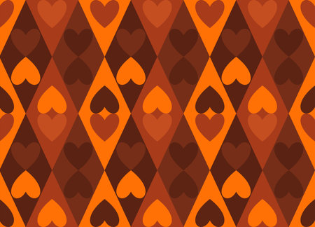 Groovy Hearts Seamless Pattern. Vector Background in 1970s-1980s Hippie Retro Style for Print on Textile, Wrapping Paper, Web Design and Social Media. Pink and Purple Colors.のイラスト素材