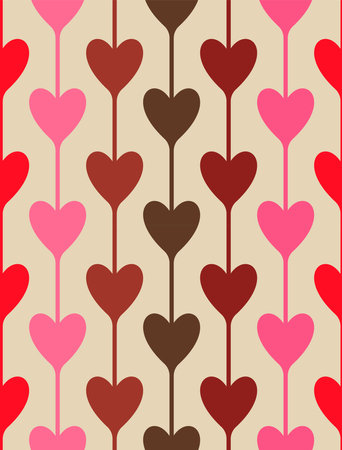 Groovy Hearts Seamless Pattern. Psychedelic Distorted Vector Background in 1970s-1980s Hippie Retro Style for Print on Textile, Wrapping Paper, Web Design and Social Media. Pink and Purple Colors.のイラスト素材