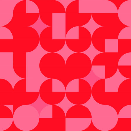 Trendy geometric abstract shapes with circles, squares and hearts in retro style for a Valentine's Day or wedding day cover.のイラスト素材