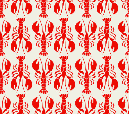 red lobster flat seamless pattern. trendy summer sea style illustration. minimalistic backgroundのイラスト素材