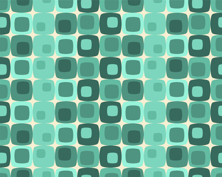 50s Mid Century Modern Seamless Pattern in blue and green colors. Sixties Fifthies fashion designのイラスト素材