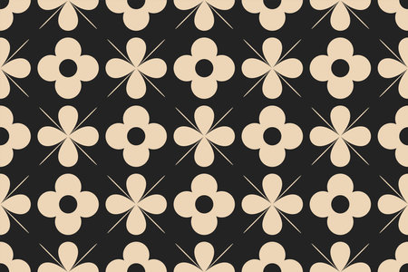 Vector seamless background. Minimalistic abstract floral pattern. Modern print in black and white color. Ideal for textile design, screensavers, covers, cards, invitations and posters.のイラスト素材