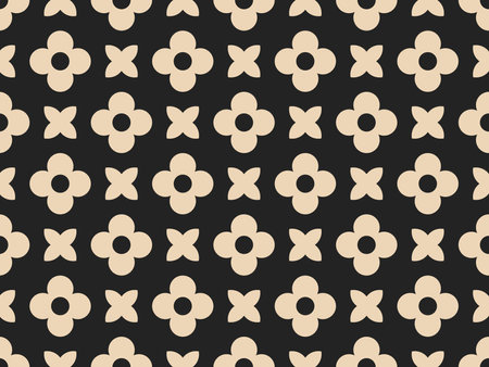 Simple abstract black and white flowers print. Trendy geometric pattern in 70s retro style. Fashionable template for design.のイラスト素材