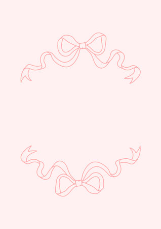 Frame of coquette pretty charming pink bows. Hand drawn trendy ribbons border. Vintage bowknots frame for greeting cards, wedding, invitations, social mediaのイラスト素材