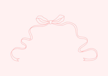 Hand-drawn vector ribbon frame with pink bow for valentines, posters, and wedding invitations. Cute decorative borderのイラスト素材