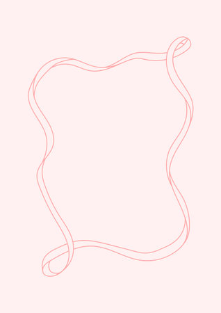 Trendy frame with bow and ribbons. Hand Drawn pink coquette borders for wedding invitation. Whimsical frames for birthday card, menu design and holiday graphic decoration. Minimalist girly line art.のイラスト素材