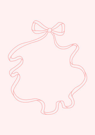 Vintage bows frame for greeting cards, wedding and birthday party, picnic invitations in cute elegant coquette style. Hand drawn ribbons border illustration for social media decoration template.のイラスト素材