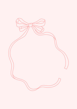 Coquette pretty charming heart bows frame vector Illustration, cute doodle decor, boho flat girl bow accessories. Ribbon isolated hand-drawn art. Trendy girly fancy concept. Holiday partyのイラスト素材