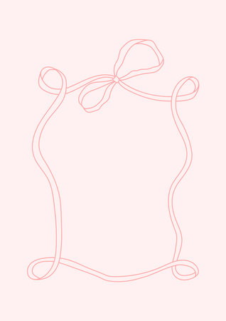 Linear outline ribbon frame with bow. Vector hand drawn illustration of ribbons in sketch style. Coquette core aestheticのイラスト素材