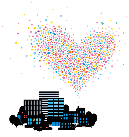 Star heart town silhouetteのイラスト素材