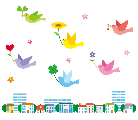 Bird and streetのイラスト素材