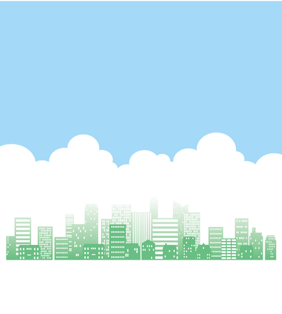 Cityscape of the green silhouetteのイラスト素材