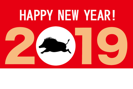 2019 New year's card. Year of the wild boar in japanのイラスト素材