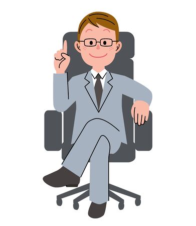 The young man who sits down on a chair with index fingerのイラスト素材