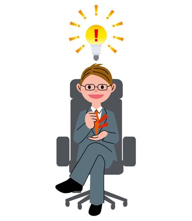 The young man who sits down on a chair and electric lampのイラスト素材