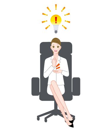 The young woman who sits down on a chair and electric lampのイラスト素材
