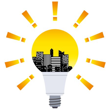 The silhouette of the city  in the light bulbのイラスト素材
