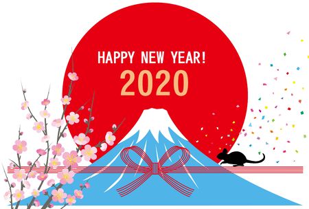 Sunrise and Fuji mountain 2020 new year's cardのイラスト素材